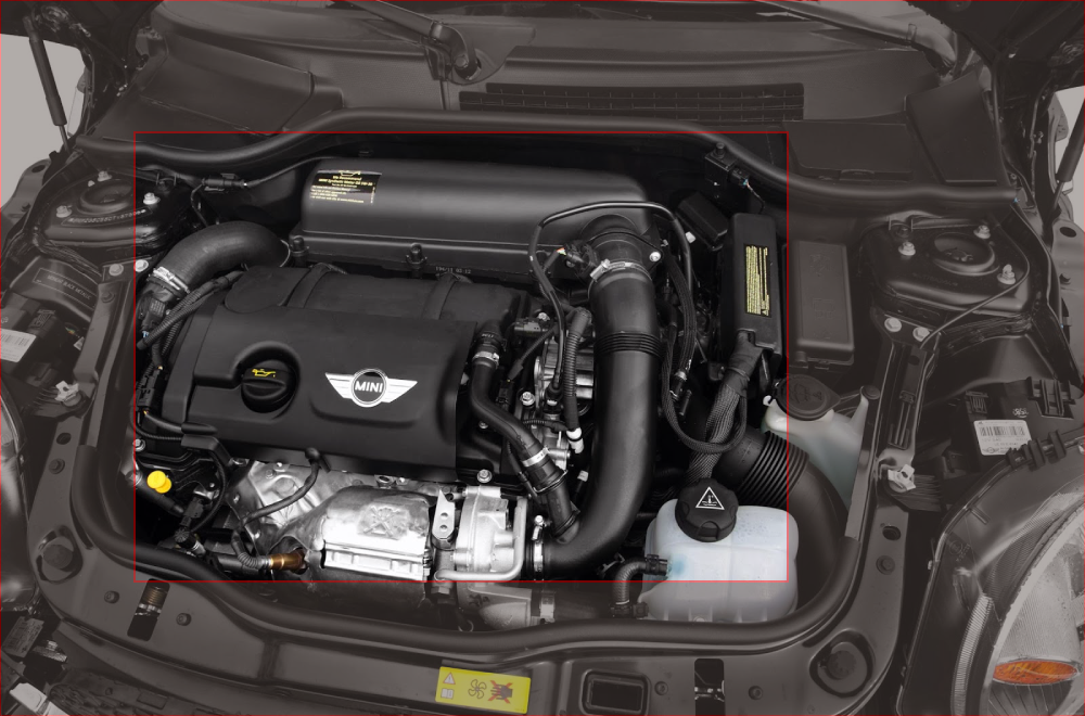Mini Cooper Engine Compartment Overview with Detailed Area shown